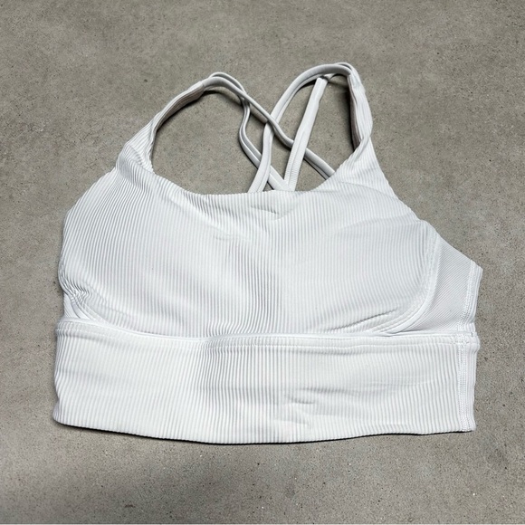 Lululemon Energy Sports Bra Long Line Texture Ribbed Padded White Size 6 - Picture 3 of 6